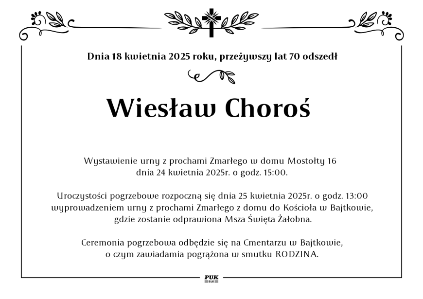 Wiesław Choroś  - nekrolog